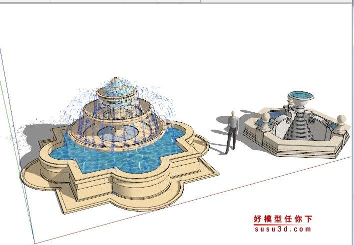 10套室外景觀噴泉草圖大師SKP模型源文件（包含噴泉和旱噴） - BIM,Reivt中文網